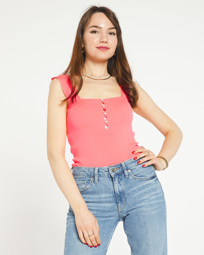 Top de dama roz neon cu nasturi a'la din zirconiu cubic- Imbracaminte