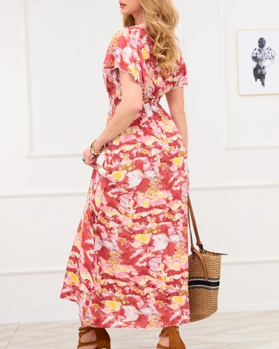 Rochie lungă roșie pentru femei, cu model la modă - Îmbrăcăminte