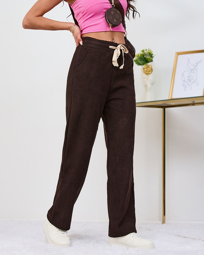 Royalfashion Pantaloni pentru femei din catifea maro închis, călduroși
