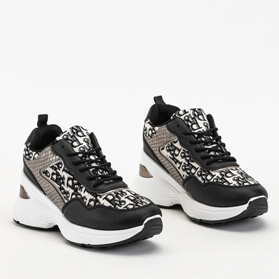 Tenisi negri de damă cu imprimeu și pană Suwill ascunsă - Încălțăminte