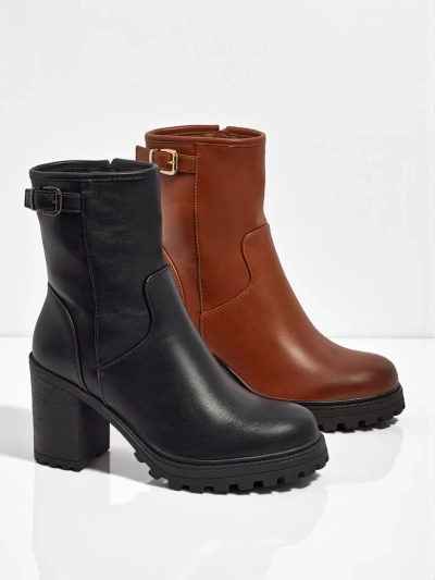 Botine de damă din piele ecologică cu toc gros Sylvarra