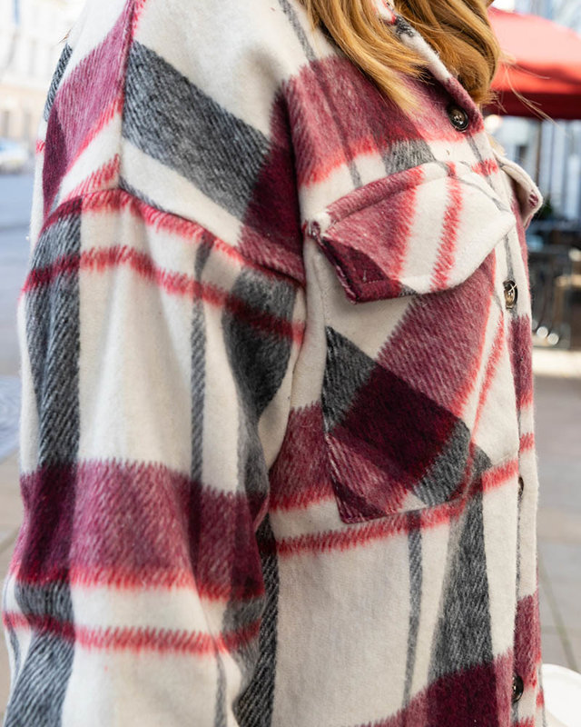 Jachetă de damă cu carouri maro peste genunchi - Îmbrăcăminte