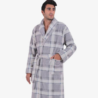 Halat de baie pentru bărbați în carouri gri - Îmbrăcăminte