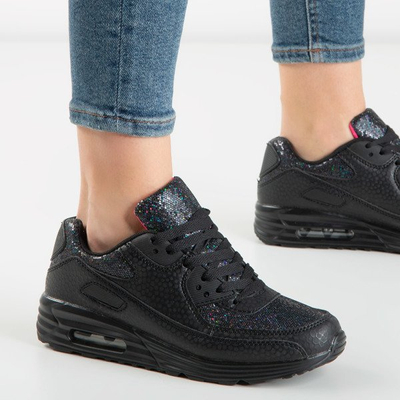 Czarne modne sportowe buty damskie z brokatem Rosella - Obuwie