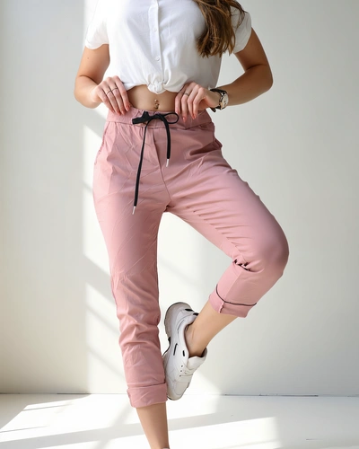 Pantaloni skinny din viscoză pentru femei Royalfashion cu un legat la talie