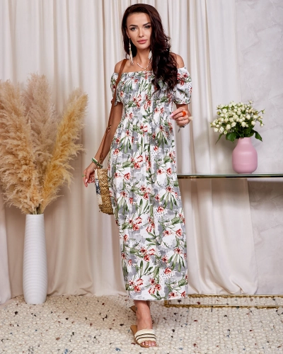 Rochie midi florală albă de damă - Îmbrăcăminte