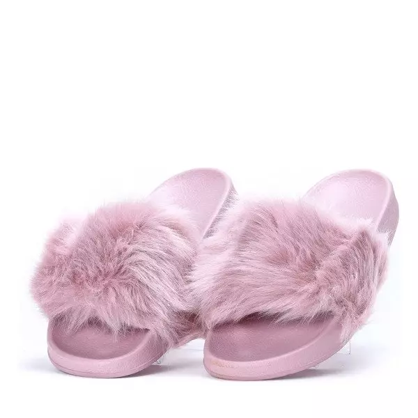 OUTLET Papuci mov cu blana Millie- Incaltaminte