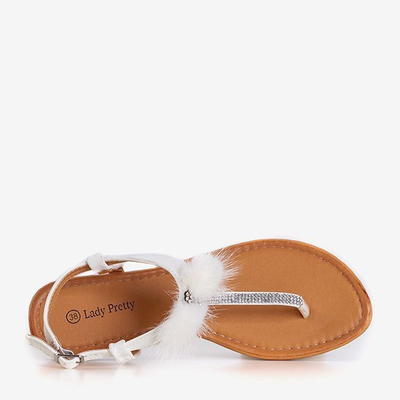 Sandale albe pentru femei cu ornamente Begneti - Încălțăminte