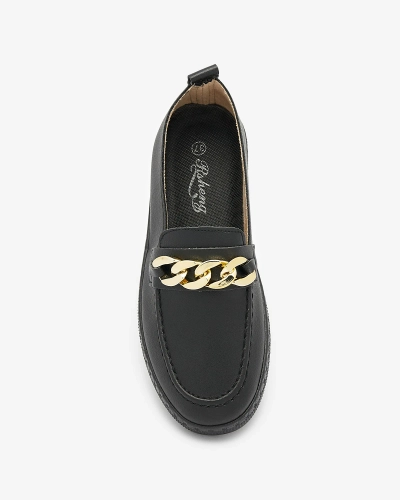 Mocasini negri de damă cu ornament auriu Ellica- Footwear