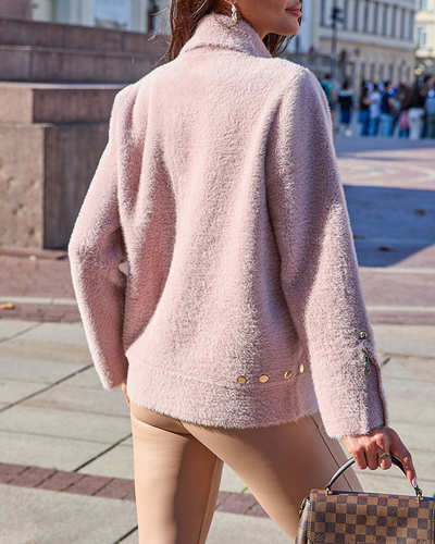 Royalfashion Pulover descheiat pentru femei maro cu buzunare