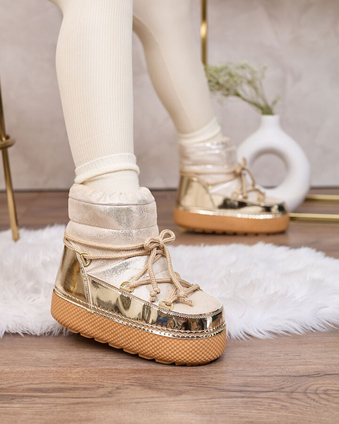 Royalfashion Cizme de zăpadă cu șiret auriu pentru femei Yevnoie