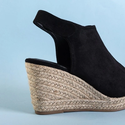 OUTLET Sandale cu toc negru din piele ecologică Irenea - Încălțăminte