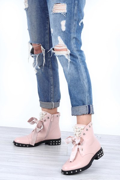 Różowe workery z perełkami i cyrkoniami Kim - Obuwie