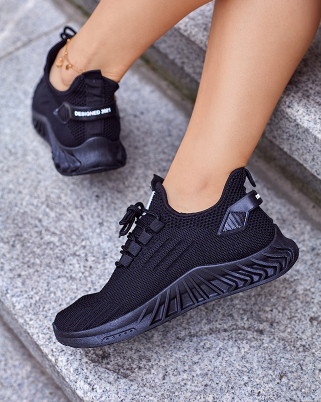 Royalfashion Pantofi sport de damă din material textil de culoare neagră Ltoti