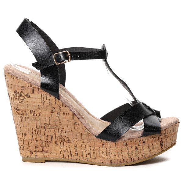 Czarne sandały na koturnie Ophelia - Obuwie