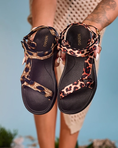 Royalfashion Sandale de damă bej cu model leopard Leonno