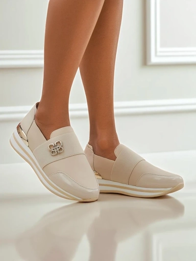 Damskie mokasyny Aurora Classico Beige skóra ekologiczna płaskie obcasy