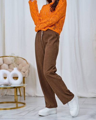 Royalfashion Pantaloni din catifea maro pentru femei