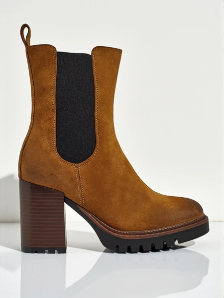 Botine de damă Soreya din piele ecologică intoarsă cu toc gros