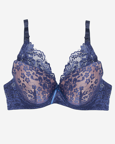Sutien roz cu dantela bleumarin - Lenjerie intima