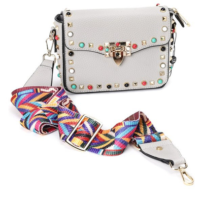 Mała torebka na ramię w kolorze szarym z ozdobami - Torebki