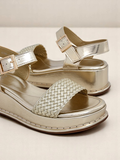 Royalfashion Sandale cu toc pentru femei, cu barete împletite Fiolle