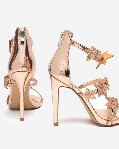 OUTLET Sandale de dama roz deschis pe toc inalt cu stelute Starico - Incaltaminte