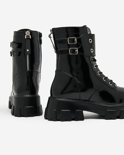 Royalfashion Cizme bagger de damă lăcuite negru Xagaga