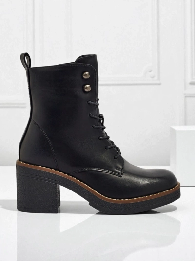Botine de damă eco piele cu toc gros Zeltra