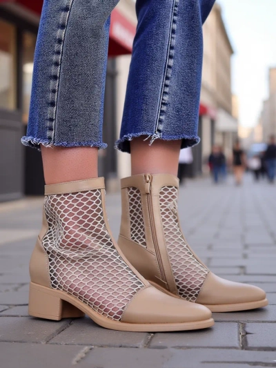 Royalfashion Botine pentru femei cu lucrături deschise pe toc mic Rowices