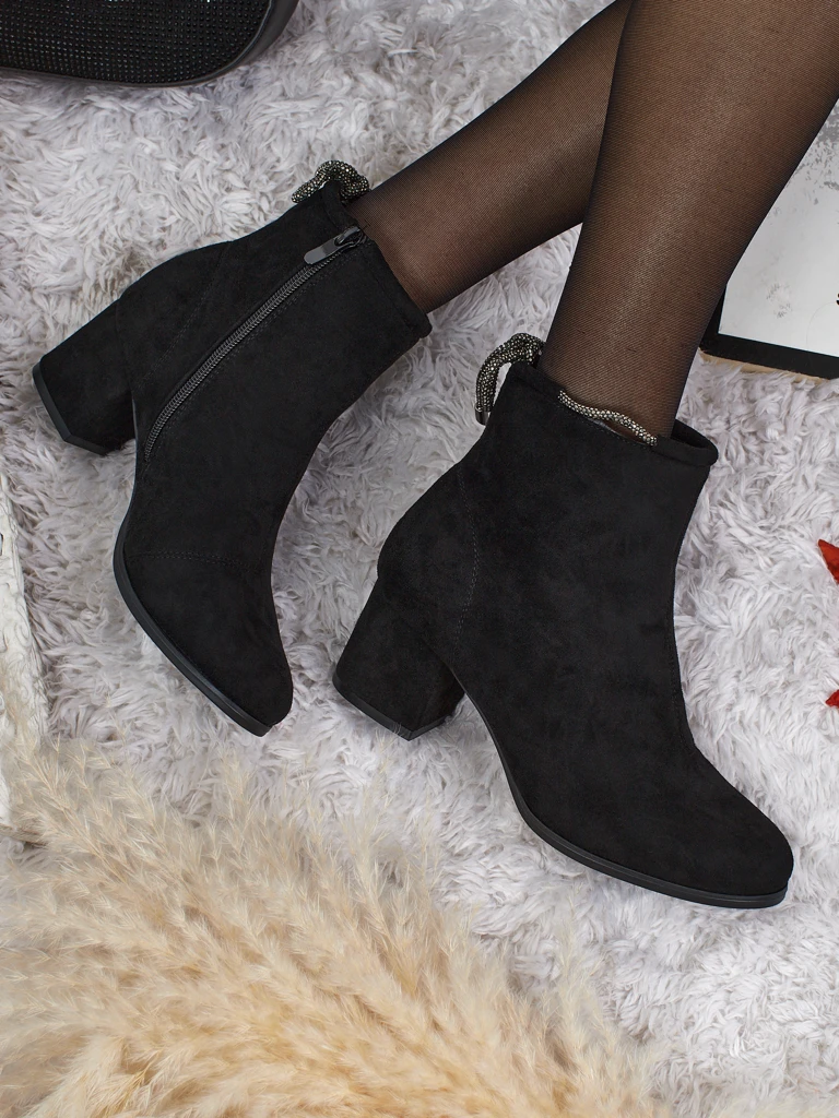 Botine de damă Ornella din piele ecologică intoarsă cu toc gros