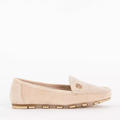 OUTLET Mocasini de dama bej din piele intoarsa ecologica cu decor Pixila - Incaltaminte