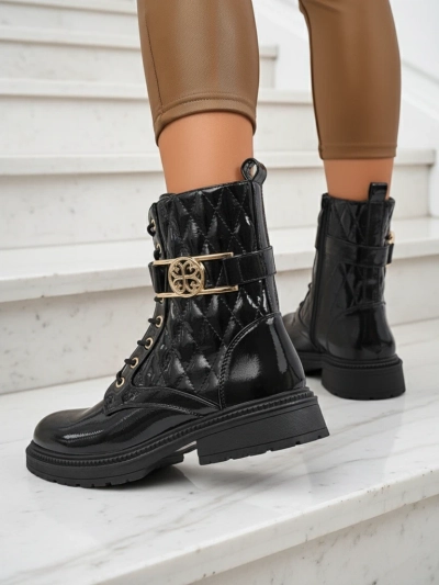 Rumowe pikowane botki damskie Opal Verge