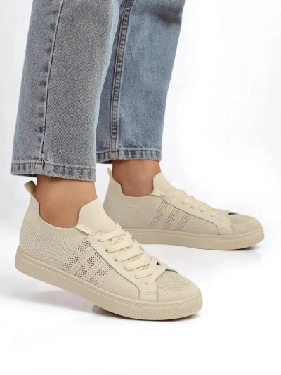 Beżowe sneakersy Damiani – lekkie trampki tela/skóra eco na lato
