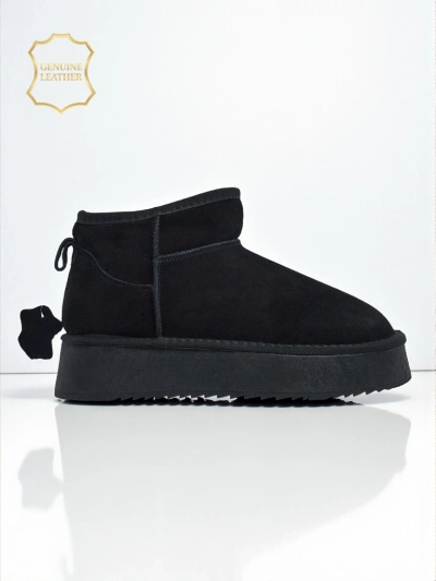 Botine scurte tip snowboots pentru femei, din piele naturală, Elunara