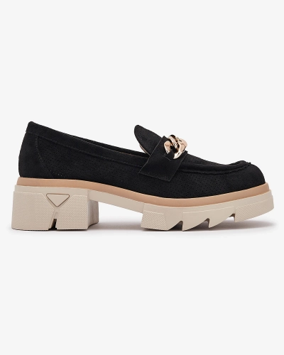 Mocasini din piele ecologică cu ornament auriu, negri Zaffix- Footwear