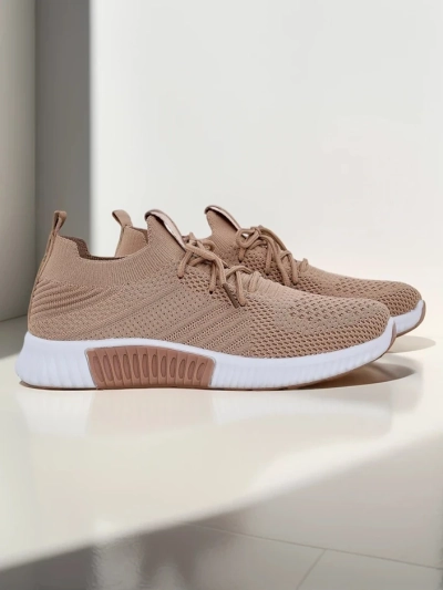 Sneakers de damă Aristea maro deschis toc plat material textil 3 cm