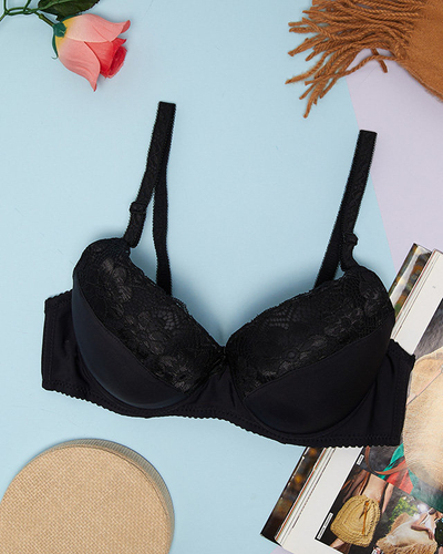 Sutien de damă negru cu inserție de dantelă - Lenjerie intima