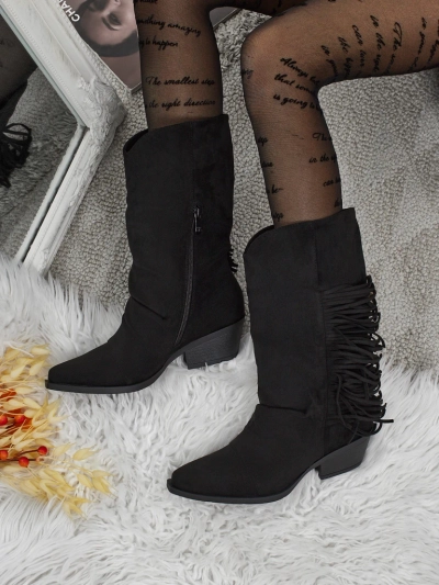 Botine cowboy de damă cu toc și franjuri Selva