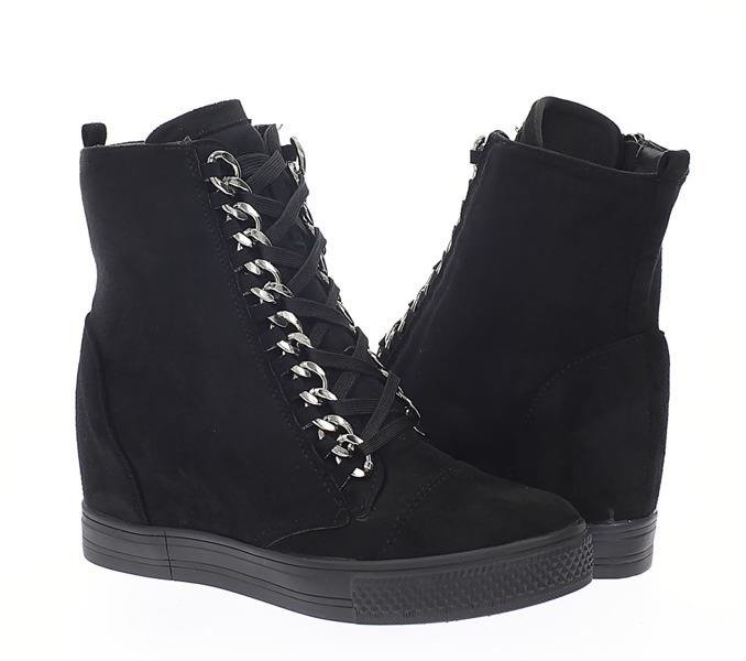 Czarne sneakersy na krytym koturnie Savanetha - Obuwie