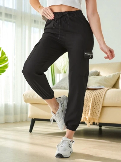 Pantaloni Elenna Sportowe Długie Czarne z Kieszonią