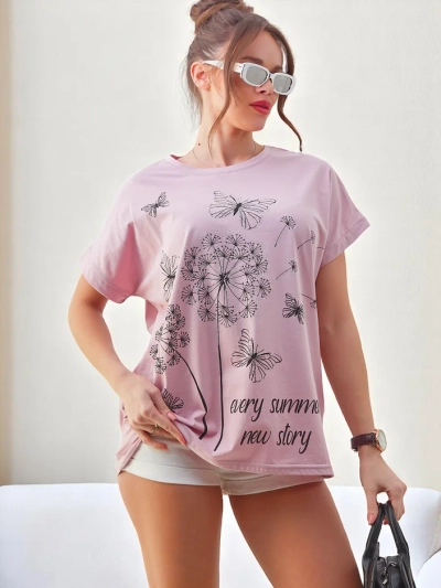 Tricou din bumbac pentru femei Royalfashion cu păpădii și un fluture