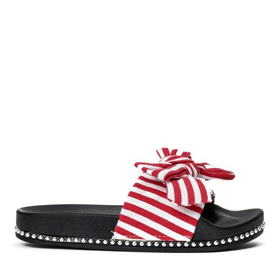 Biało-czerwone klapki z kokardką Akelia - Obuwie