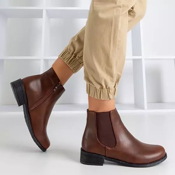 OUTLET Cizme Chelsea dama maro inchis cu toc plat Timea - Pantofi