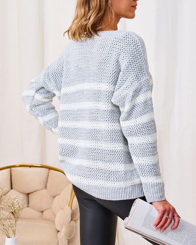 Royalfashion Pulover cu dungi gri deschis pentru femei