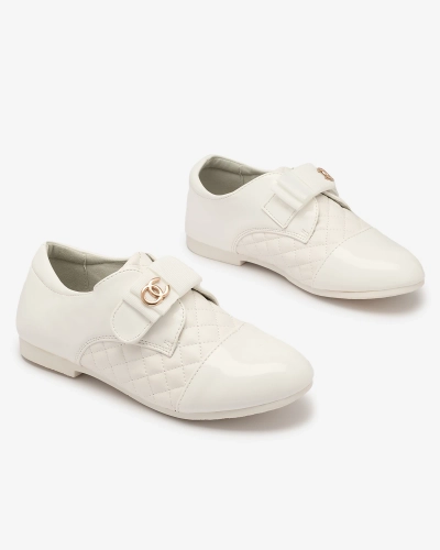 Pantofi pentru fete din piele ecologică matlasată, de culoare albă Werme- Footwear