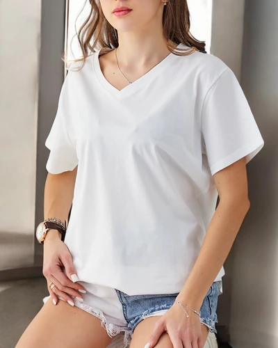 Royalfashion Tricou Casual din Bumbac pentru Femei cu Decolteu în V