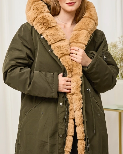 Jachetă de iarnă verde de damă PLUS SIZE - Îmbrăcăminte