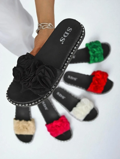 Royalfashion Papuci de damă cu talpă plată Flora Verde