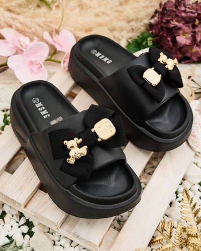 Royalfashion Șlapi de cauciuc pentru femei cu fundiță decorativă Apis